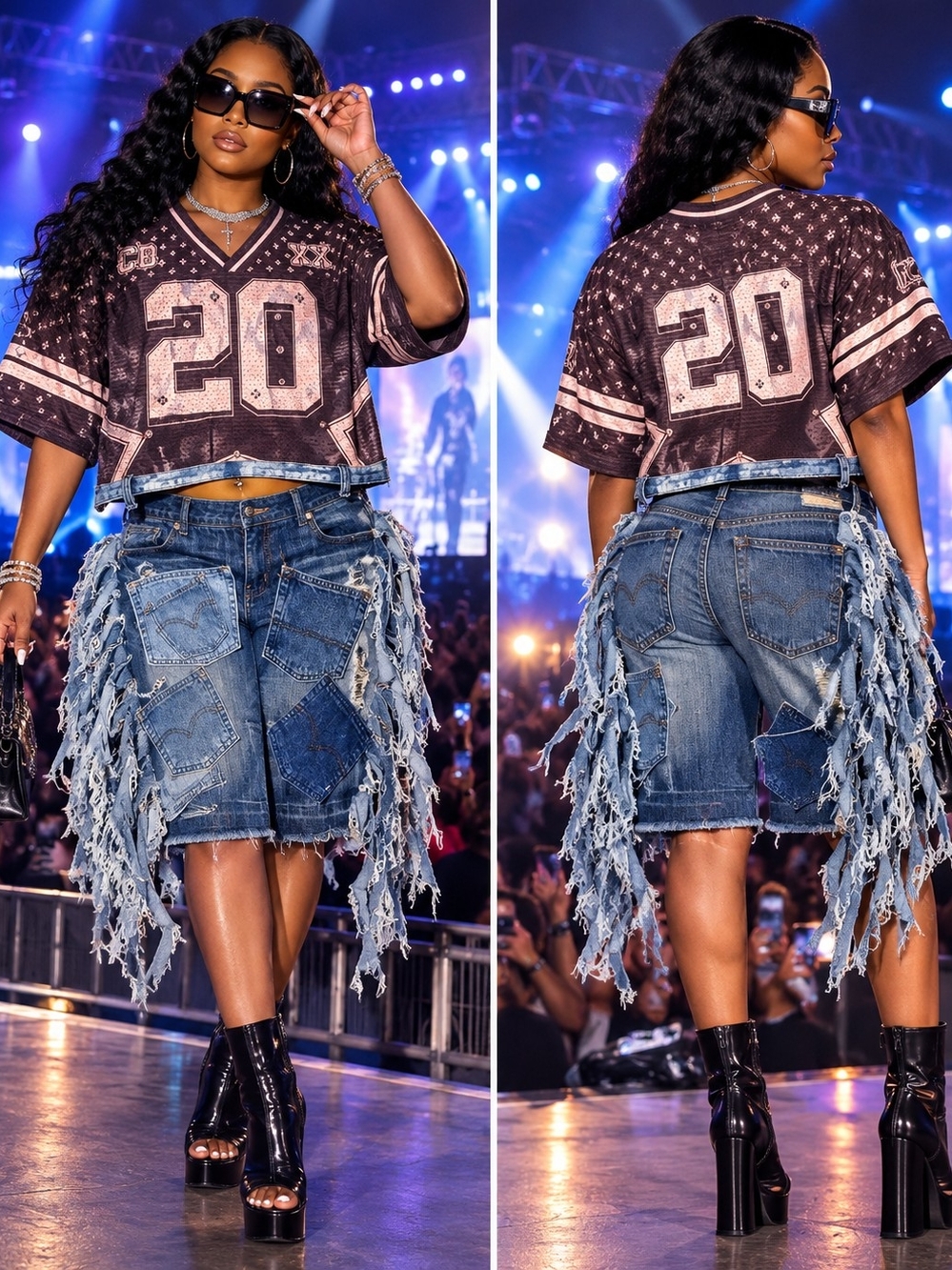 Upclyced Breezy Vintage Jersey - Brown & Pink With Denim Trim